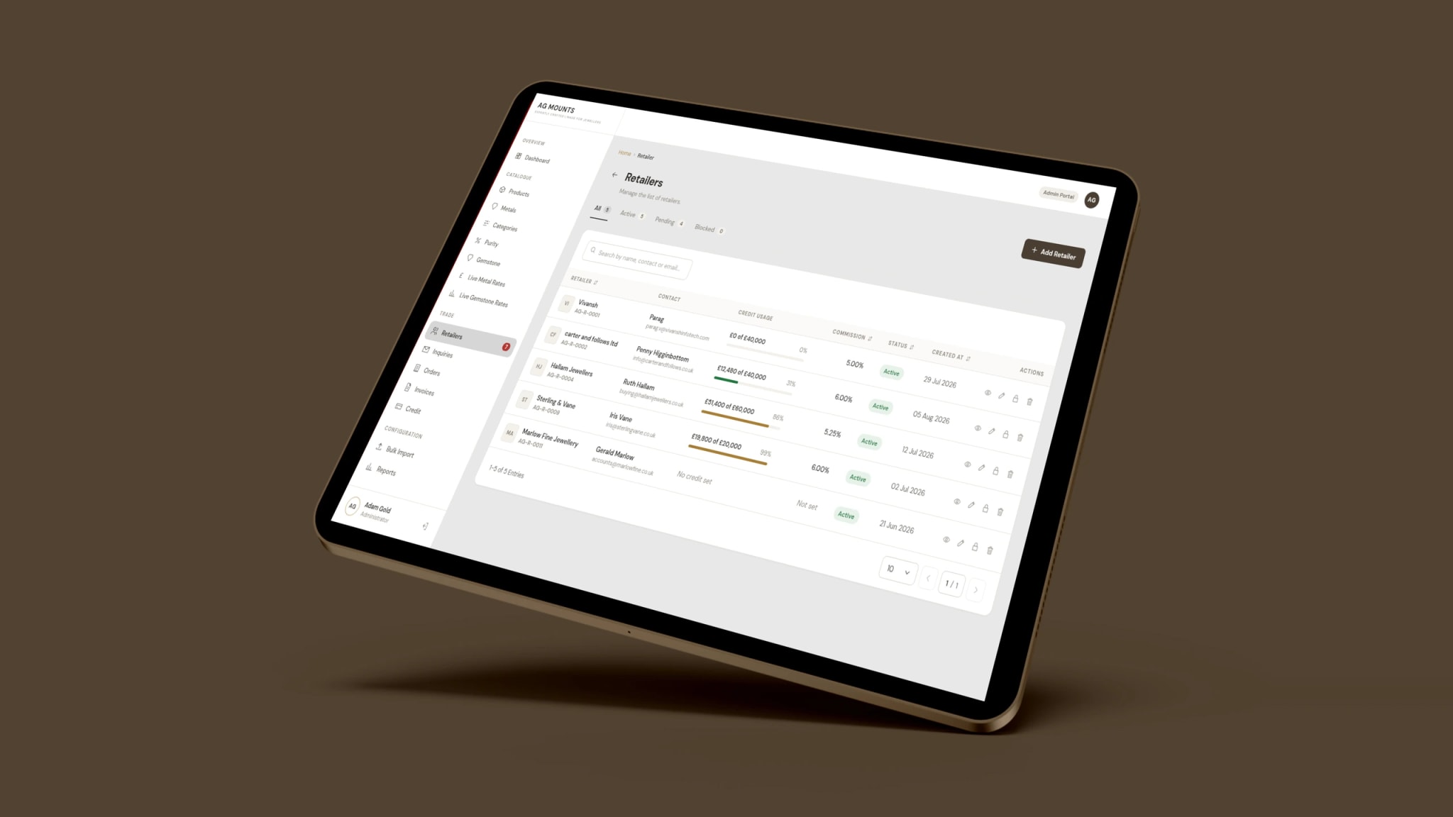 AG Mounts wholesale jewellery B2B e-commerce storefront