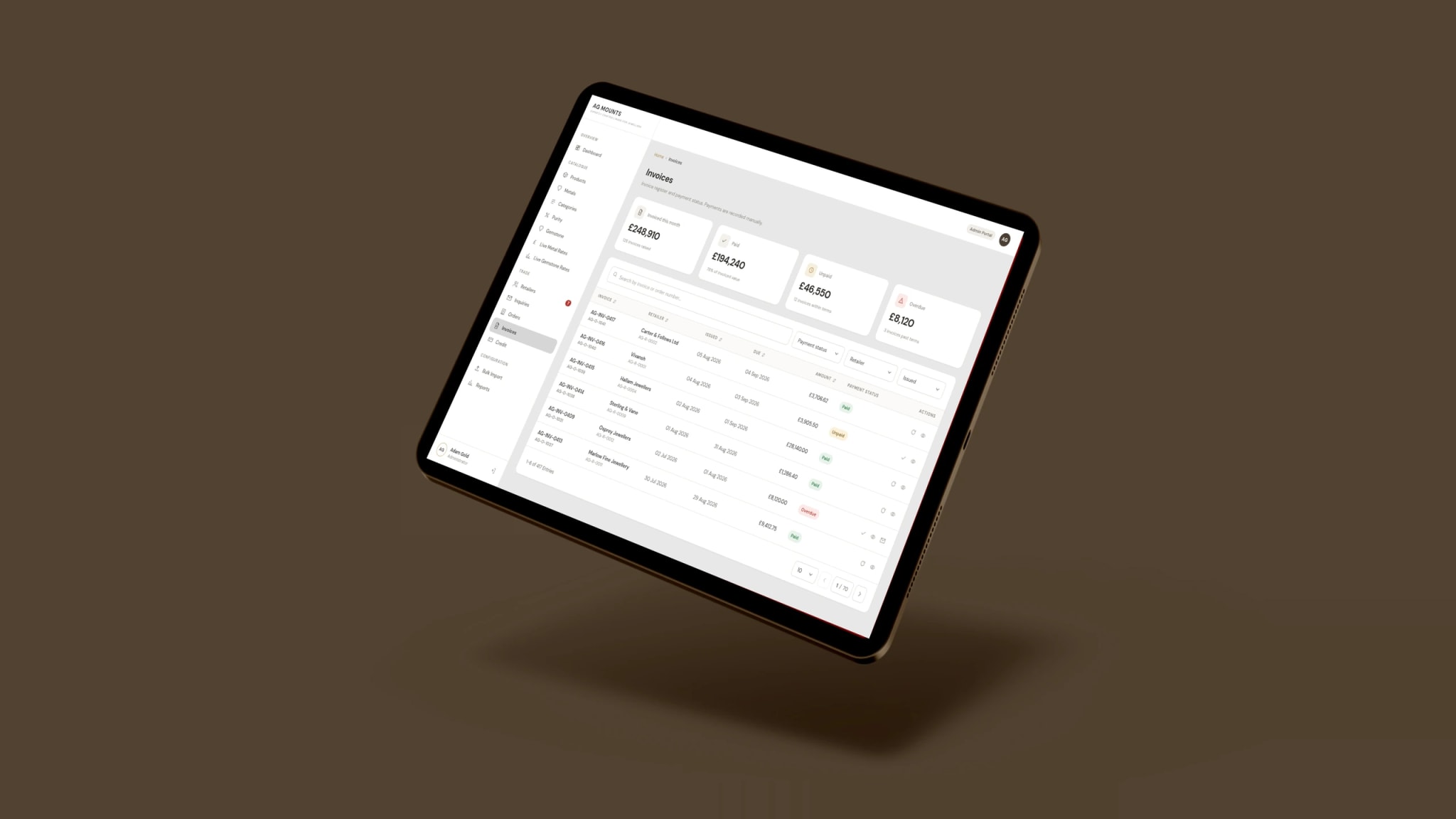 AG Mounts wholesale jewellery B2B e-commerce storefront