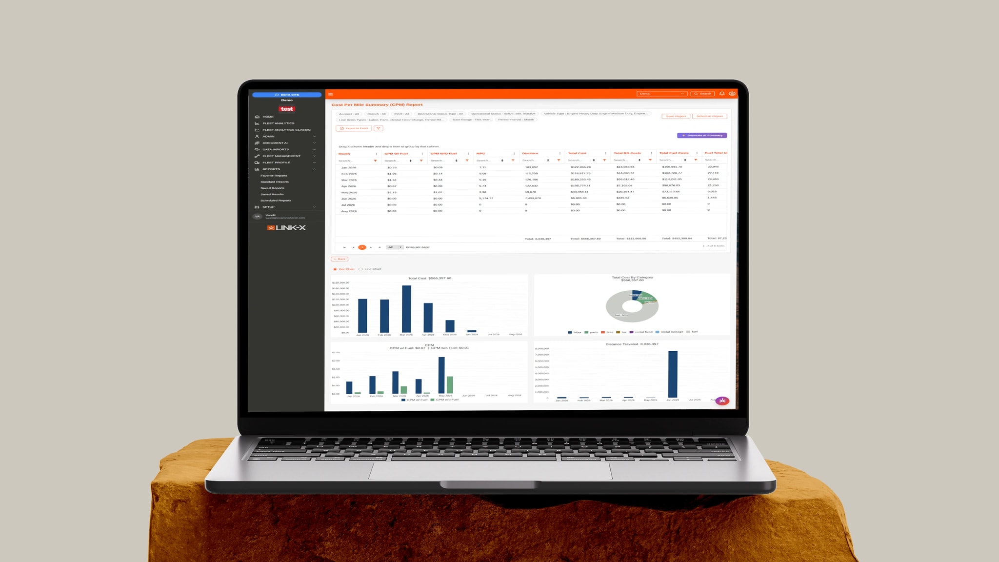 Link-X AI fleet management and analytics dashboard