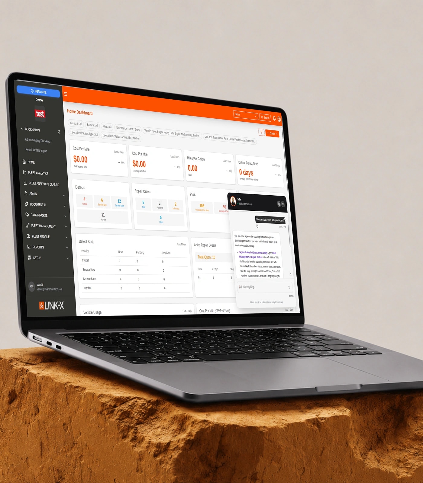 Link-X AI fleet management and analytics dashboard — view 2