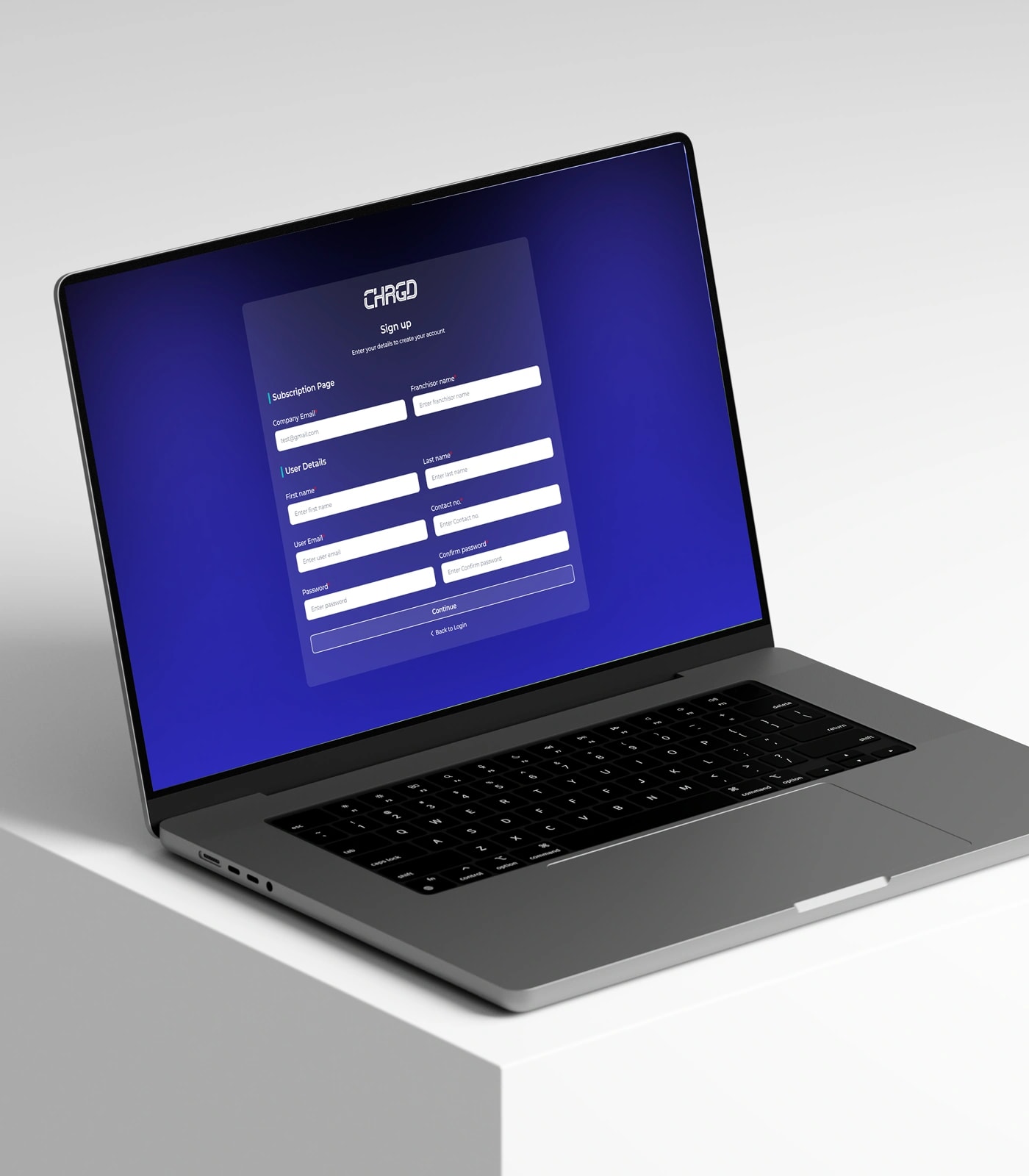 CHRGD franchise finance and royalty automation dashboard — view 1