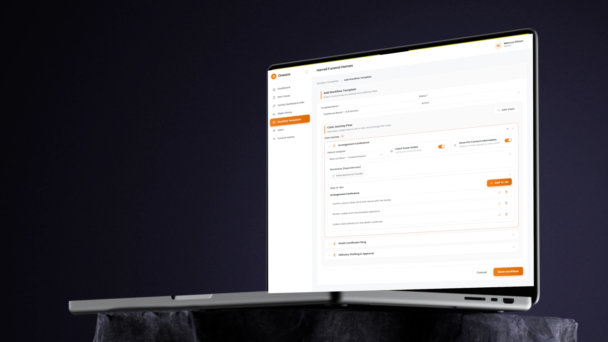 Oneora funeral service case management platform