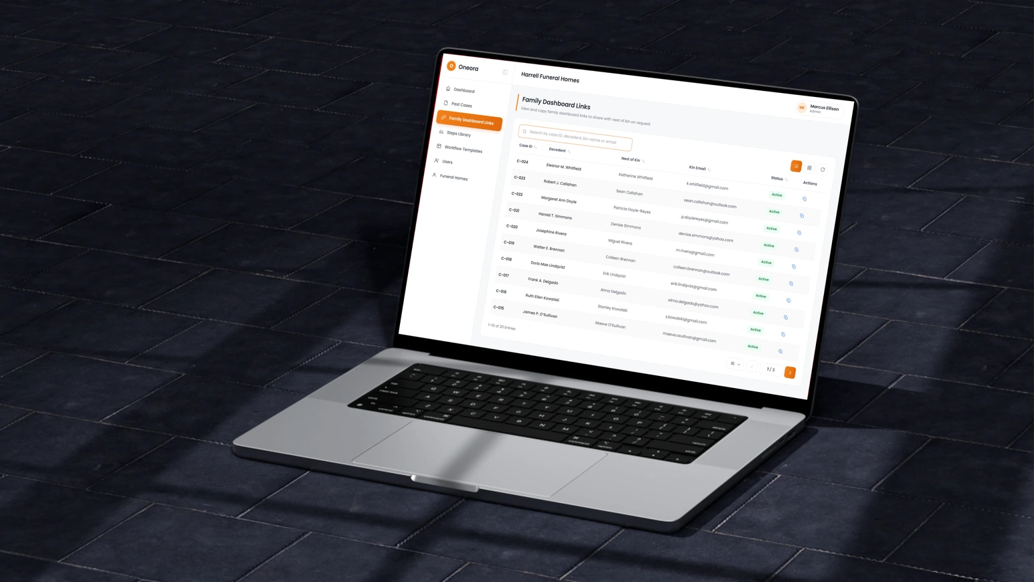 Oneora funeral service case management platform