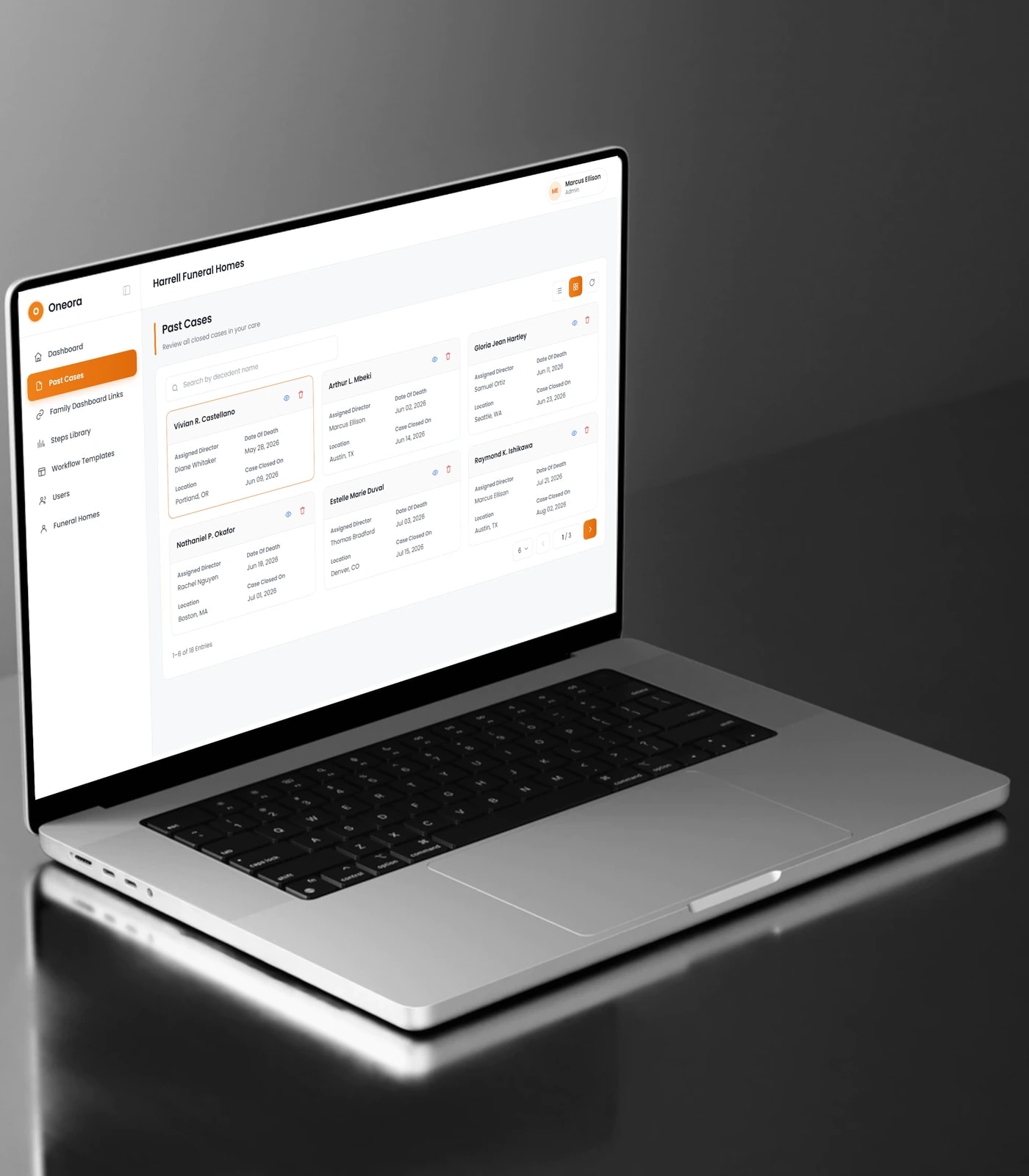 Oneora funeral service case management platform — view 2