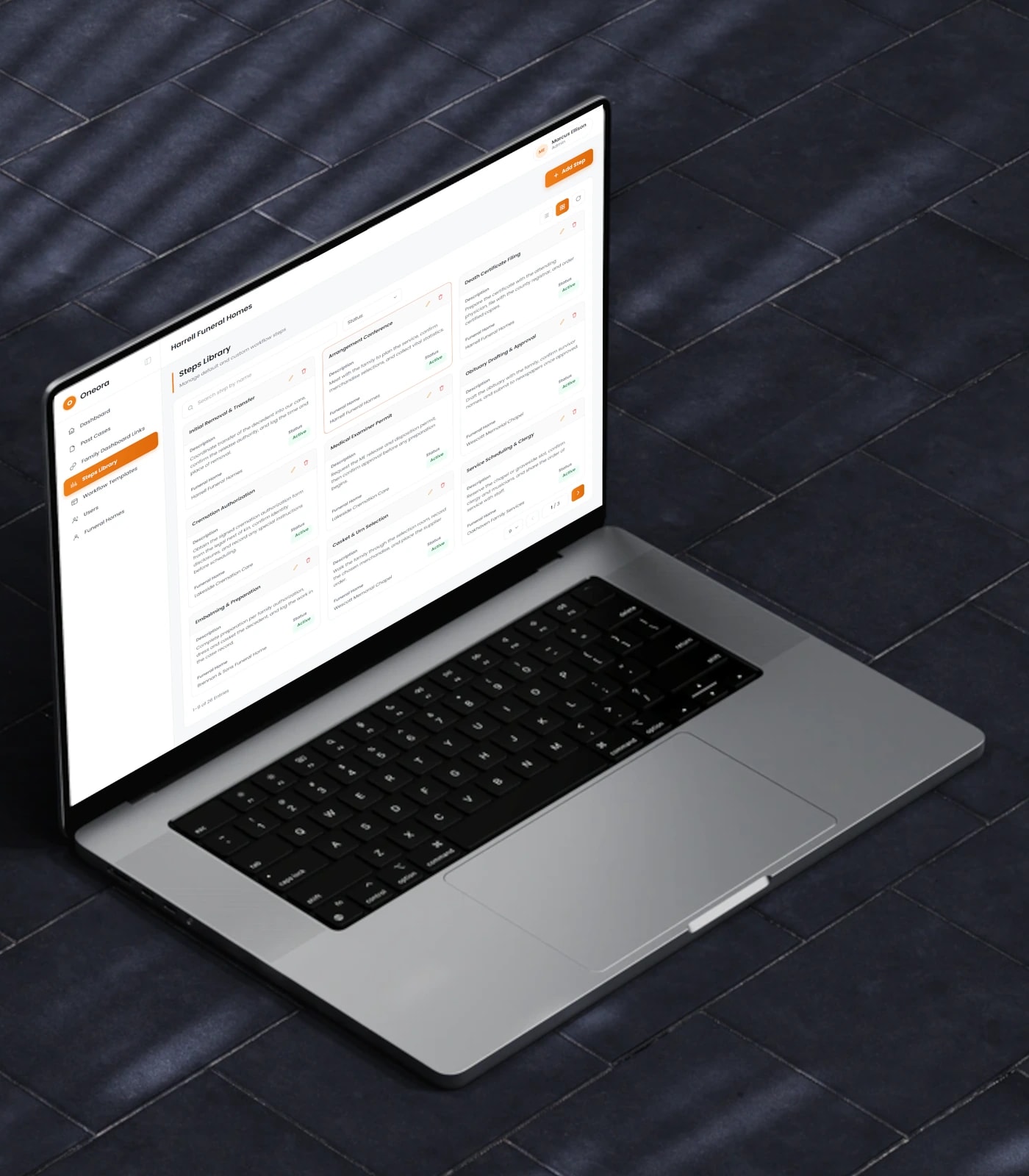 Oneora funeral service case management platform — view 2