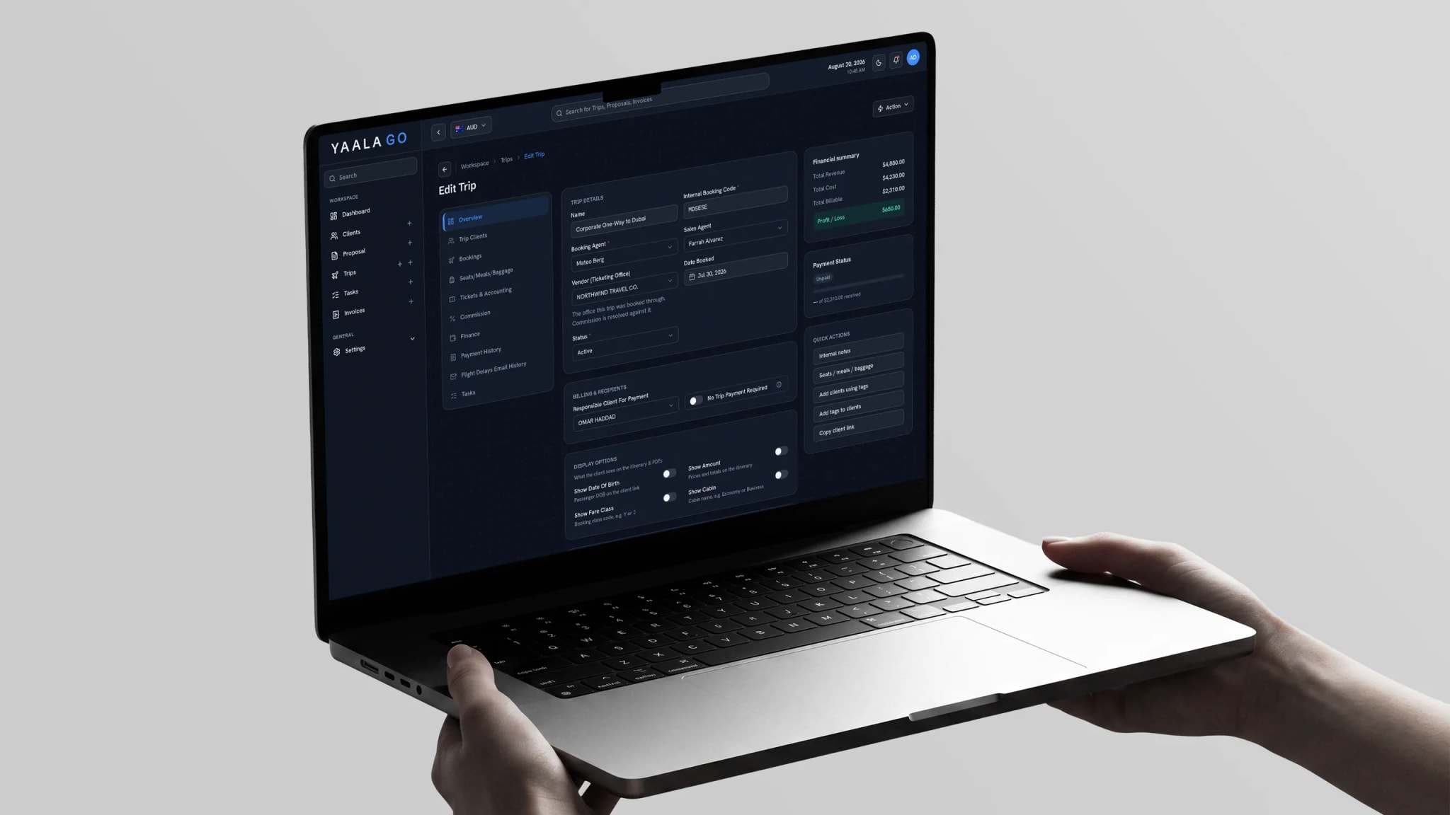 Yaalago travel agency CRM and booking workspace