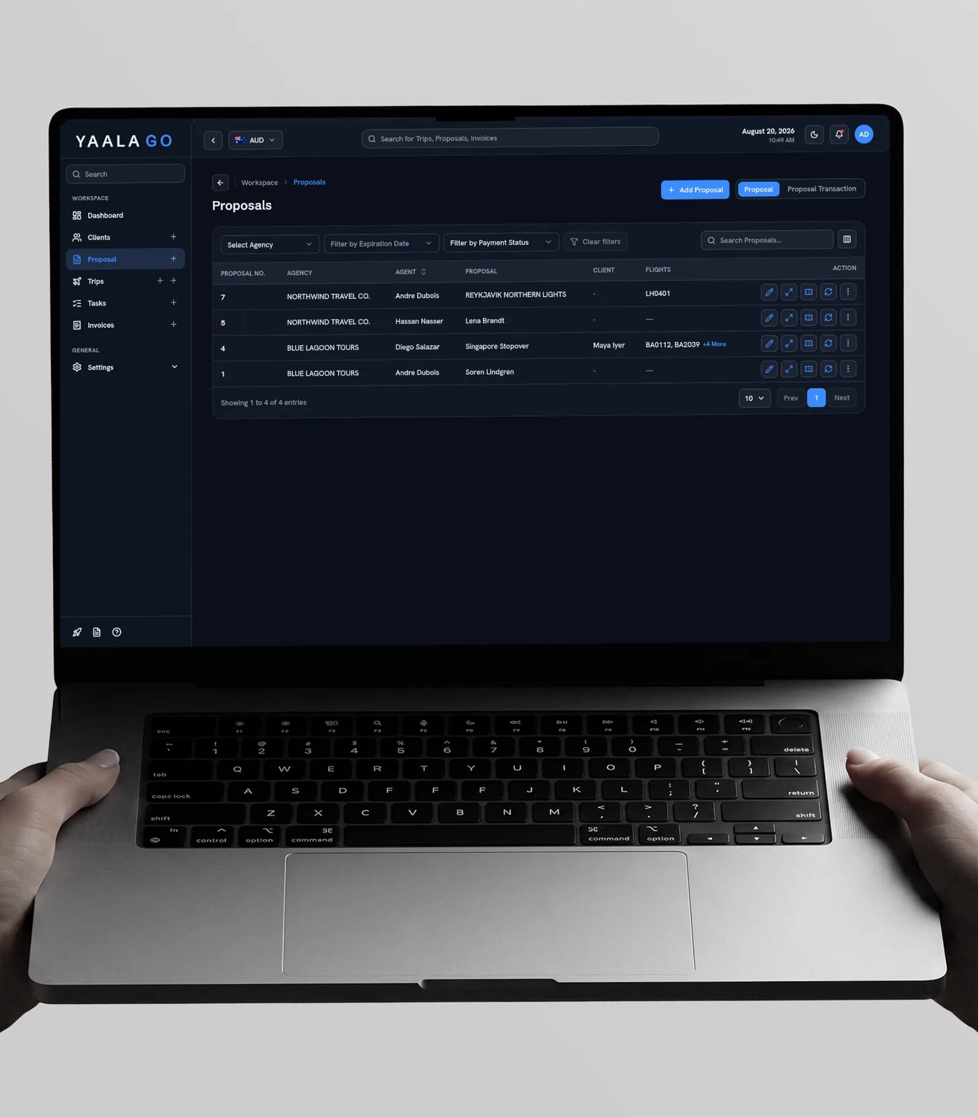 Yaalago travel agency CRM and booking workspace — view 1