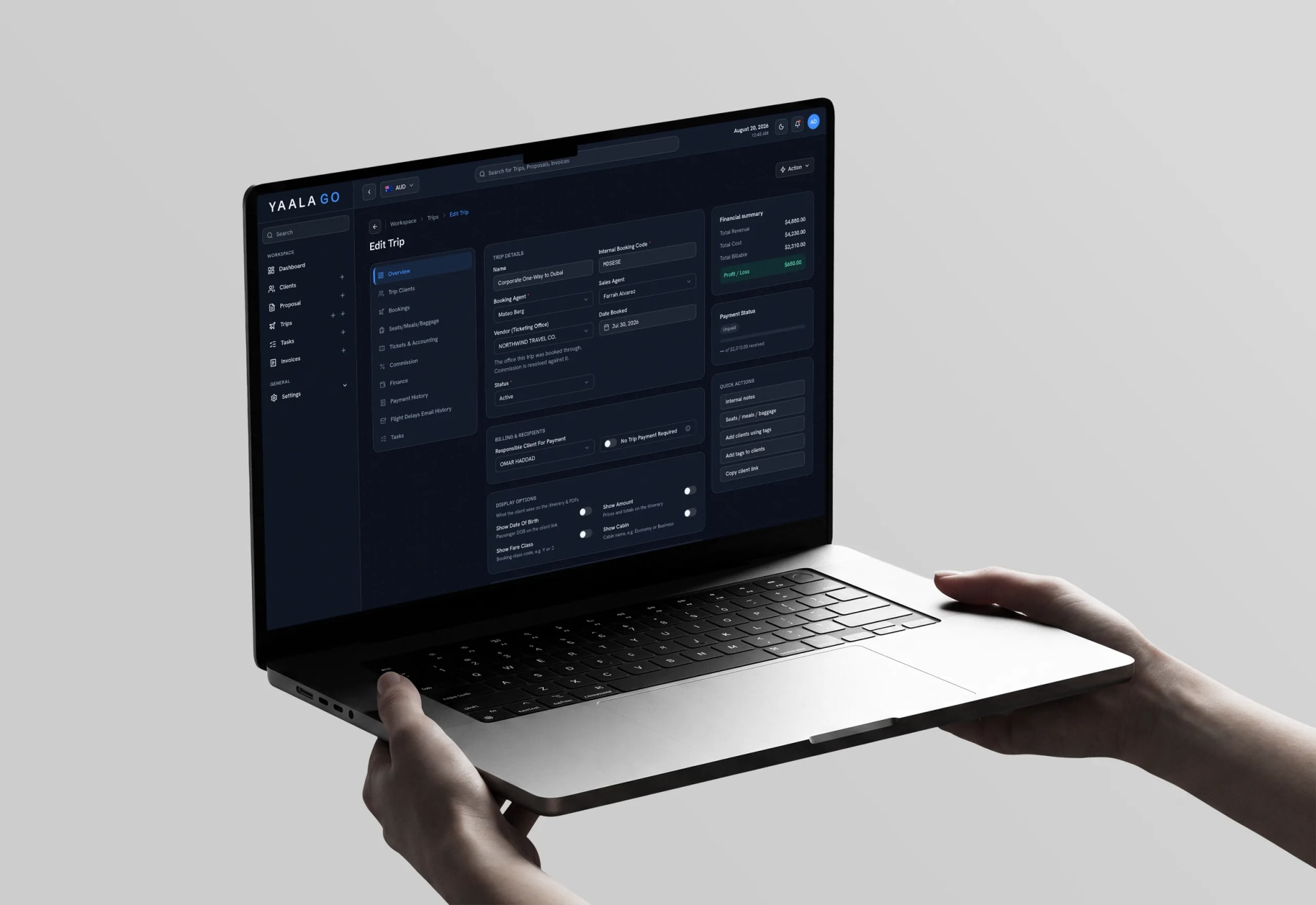 Yaalago travel agency CRM and booking workspace