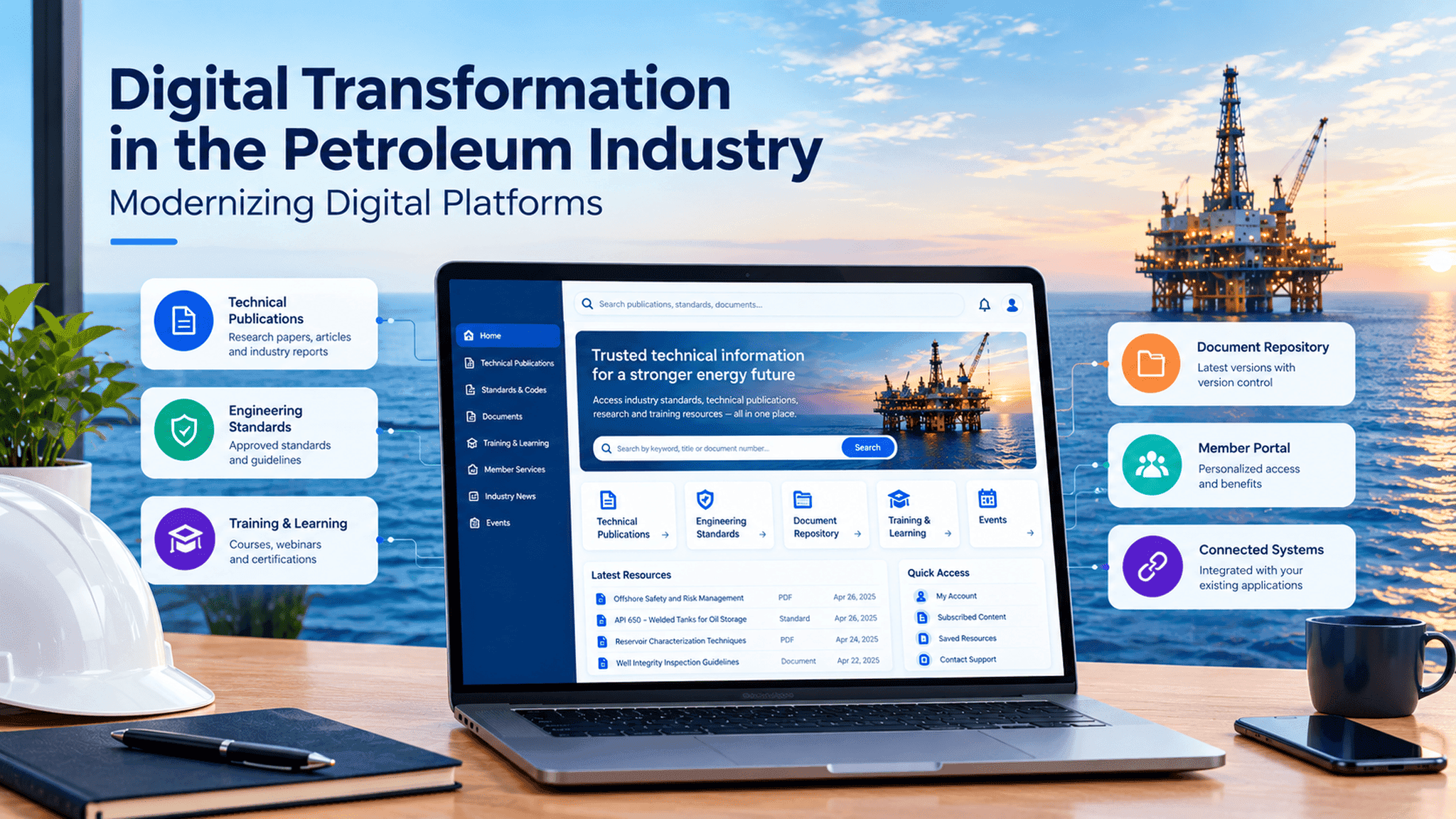 Petroleum industry digital platform displayed on a laptop.
