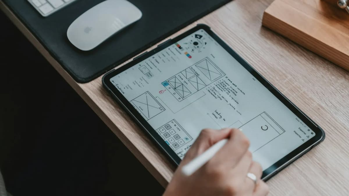 Designer sketching app wireframes on a tablet
